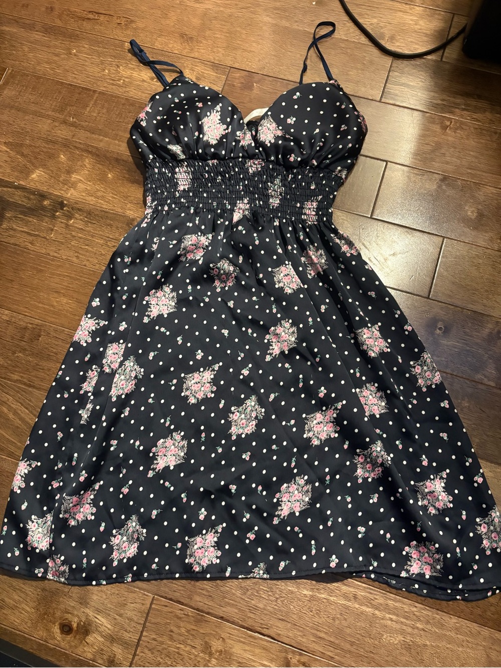 Women's Navy Floral Polka Dot Maxi Dress